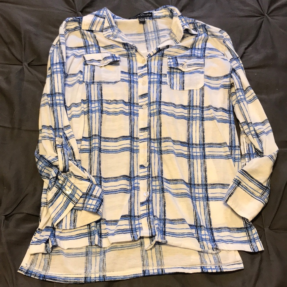 Blue and black plaid shirt